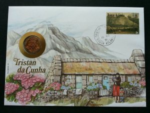 Tristan da Cunha Mountain Nature Life 1991 House Family Flower FDC (coin cover)