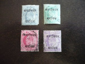 Stamps-Indian Convention State Gwalior-Scott#O12-O15 - Used Part Set of 4 Stamps
