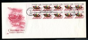 US 2429a Christmas 1989 Sleigh Booklet PB pane 10 UA Artcraft cachet #10 FDC