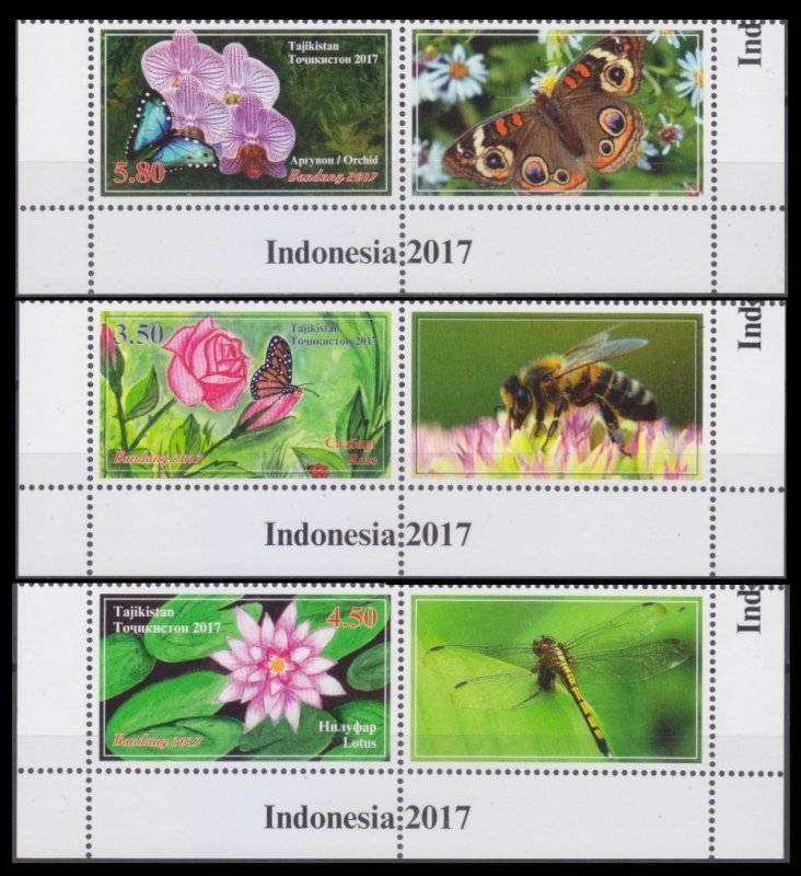 2017 Tajikistan  764-766+Tab Butterflies / Flowers 9,70 €