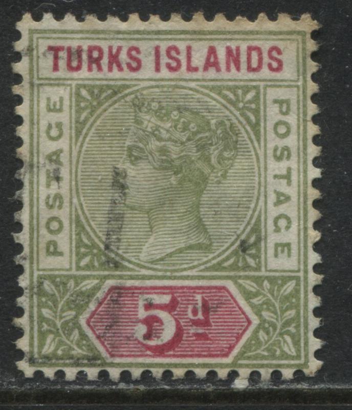 Turks Islands QV 1894 5d olive green & carmine used