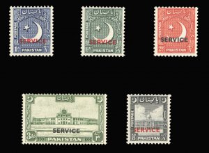 Pakistan #O27-31 Cat$99.85, 1949-50 Officials, complete set, never hinged