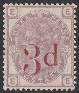 GREAT BRITAIN 1880 '3d' on QV 3d lilac. SG Spec K8A. SG 159 cat £650.