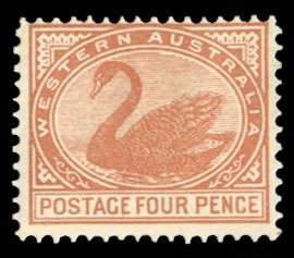 Western Australia #93 Cat$50, 1905 4p orange brown, part original gum (heavy ...