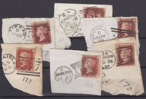 GB QV 1d Red On Piece Collection Of 6 With Postmarks Postal History BP9503