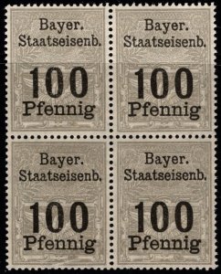 Germany Bayer State Railway Revenue Stamp 100 Pfennig Block/4 MNH