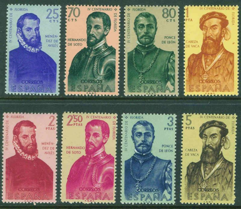 SPAIN Scott 945-952, MNH** Florida Explorer set CV$6.70