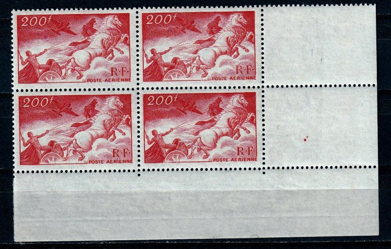 France 1946  - Air Postal 200fr Block of 4 M-XF-NH # C21