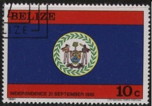 Belize 594 (used cto) 10c Independence: flag (1971)