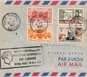 France Cols SENEGAL AOF Air Mail TRANSATLANTIC FLIGHT *Mermoz* Cachet 1955 ZF22