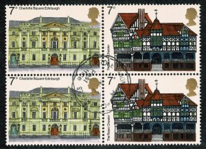 GB 1975 Architecture. 7p se-tenant block of four. . SG 975a. Very Fine Used