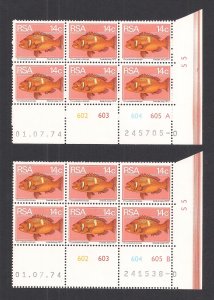 SOUTH AFRICA SC# 417  CYLINDER B/6  #602-5  PANE A+B  #0  FVF/MNH  1974