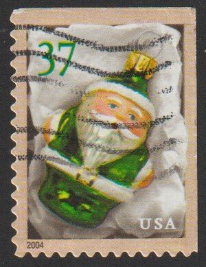 SC# 3884 - (37c) Santa Ornament 11.25x11 - green - Used Off Paper