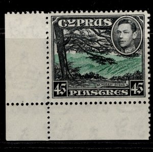 CYPRUS GVI SG161, 45pi green & black, NH MINT. Cat £55. CORNER MAGINAL