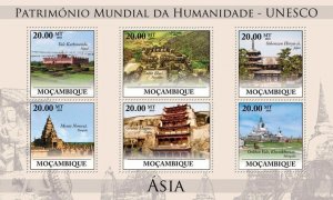 MOZAMBIQUE - 2010 -UNESCO Heritage, Asia #3-Perf 6v Sheet-Mint Never Hinged