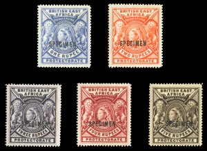 British East Africa #102-107S (SG 92-96s) Cat£250, 1898 1r-5r, overprinted S...