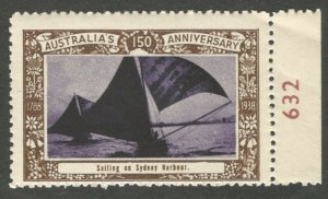 Sailing On Sydney Harbor, N.S.W., Australia, 1938 Poster Stamp, Cinderella Label