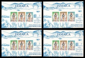 JAMAICA 1963 Sc 257a (205-207) x4 Miss World Pageant MNH XF Souvenir Sheets