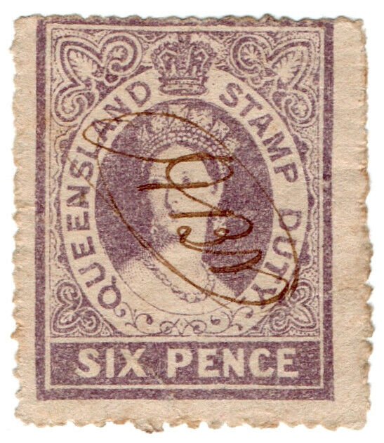 (I.B) Australia - Queensland Revenue : Stamp Duty 6d (1866)