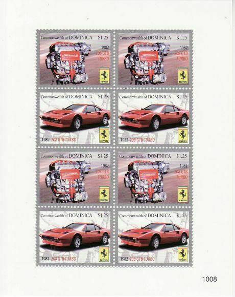 Dominica - Ferrari Cars - 8 Stamp  Sheet - DOM1008