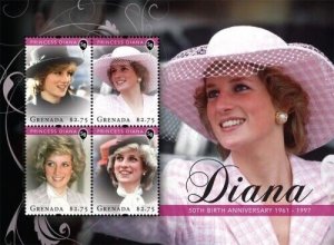 Grenada - 2011 - Princess Diana 50th Birthday - Sheet Of 4 - MNH