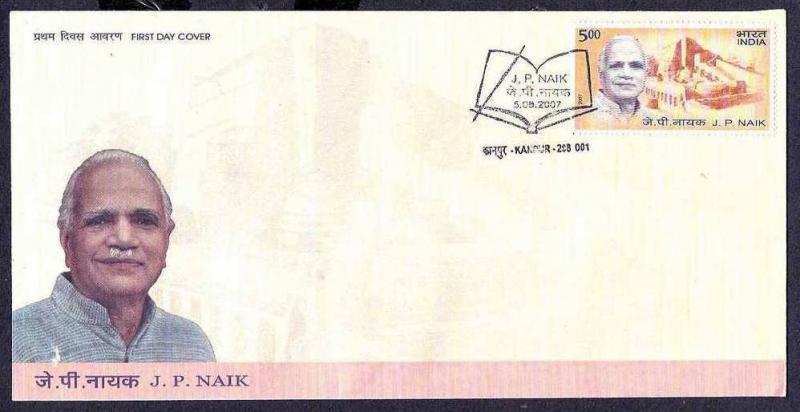 India 2007 Famous People J.P. Naik , Book FDC Inde Indien