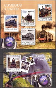 Mozambique 2014 Steam Trains Locomotives (2) Sheet + S/S MNH