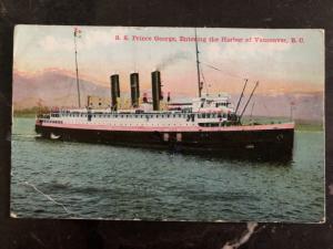 1920s Canada Boat Postcard Cover SS Prince George Entering The Harbor