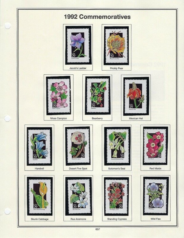 1992 2647-2696 29 cent WILDFLOWERS SET 50 MNH SINGLES - SCV $66.50 - W41