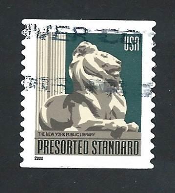 SC# 3447 - (10c) - NYC Library Lion, die cut 11.5 V used