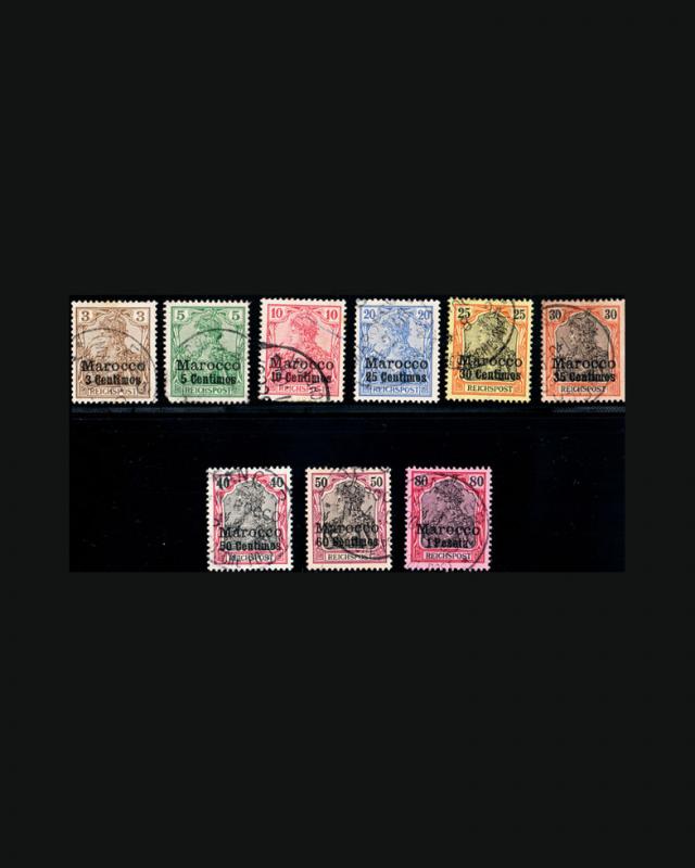 VINTAGE:MOROCCO-GERMANY 1900 USD LHR ,ADH, FLAWS SCOTT #7-15 $74.50 LOT #190015