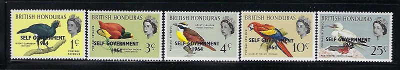 BRITISH HONDURAS SCOTT #182-186 1964 SELF GOVERNMENT OVERPRINTS - MINT LH