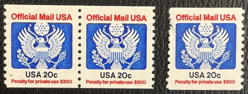 US # O135 Pair MNHOG + Single MNHOG - 20c Official 1983 [R799]