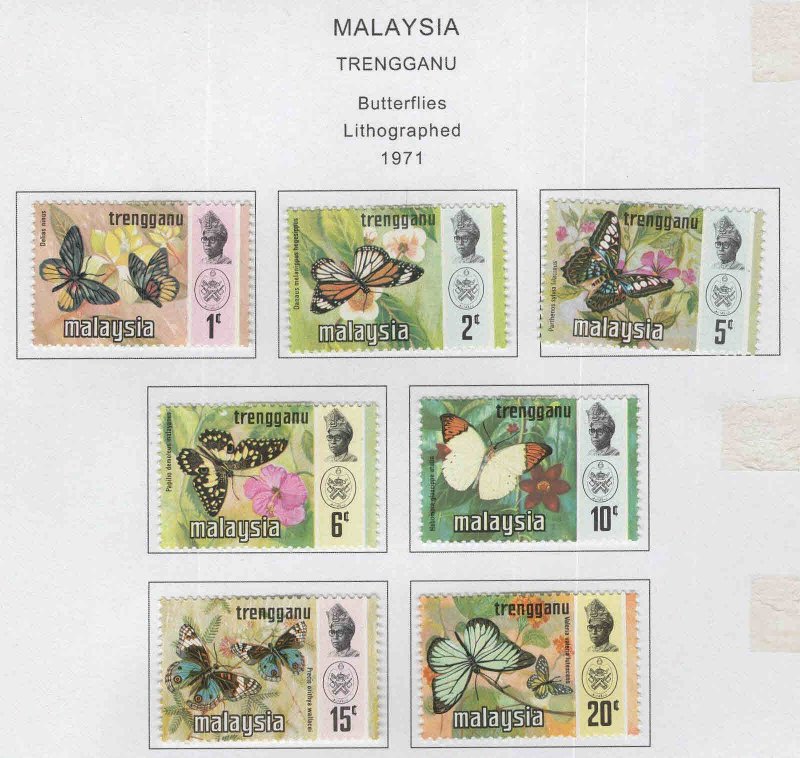 Malaysia Trengganu Scott 96-102  MH* Butterfly set