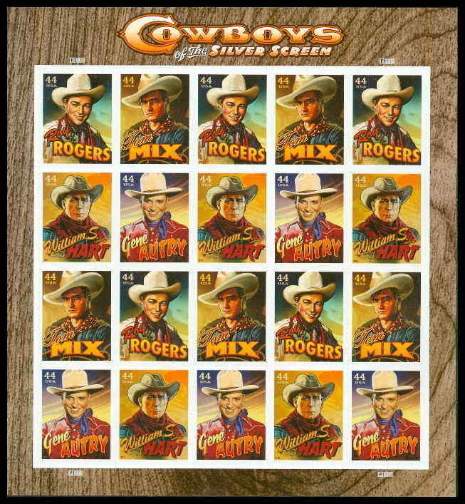 US #4446-4449 44¢ Silver Screen Cowboys, Sheet of 20, 2009 