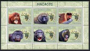 Mozambique 2007 Apes perf sheetlet containing 6 values un...