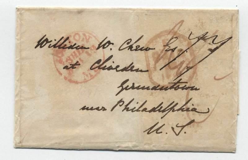 1841 Boston transatlantic stampless 77 rate to Germantown PA [45.106]