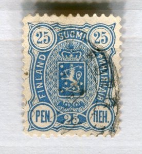 FINLAND; 1889 early classic issue fine used 25p. value, P 12.5 large holes