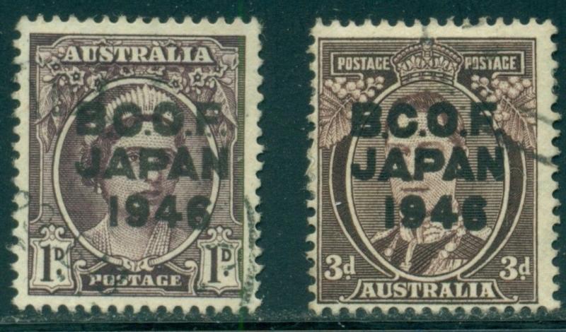 Australia Scott #M2-M3 Used 1p-3p OVPT B.C.O.F. Japan 1946 CV$7+