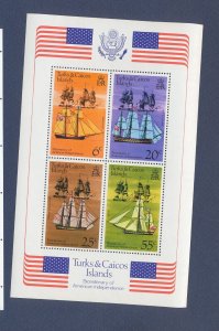 TURKS & CAICOS - Scott 314a - FVF MNH S/S - Ships,  US Bicentennial - 1976