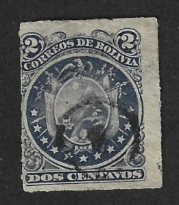 BOLIVIA Scott #25 Used 2c  Coat of Arms stamp 2022 CV $3.00