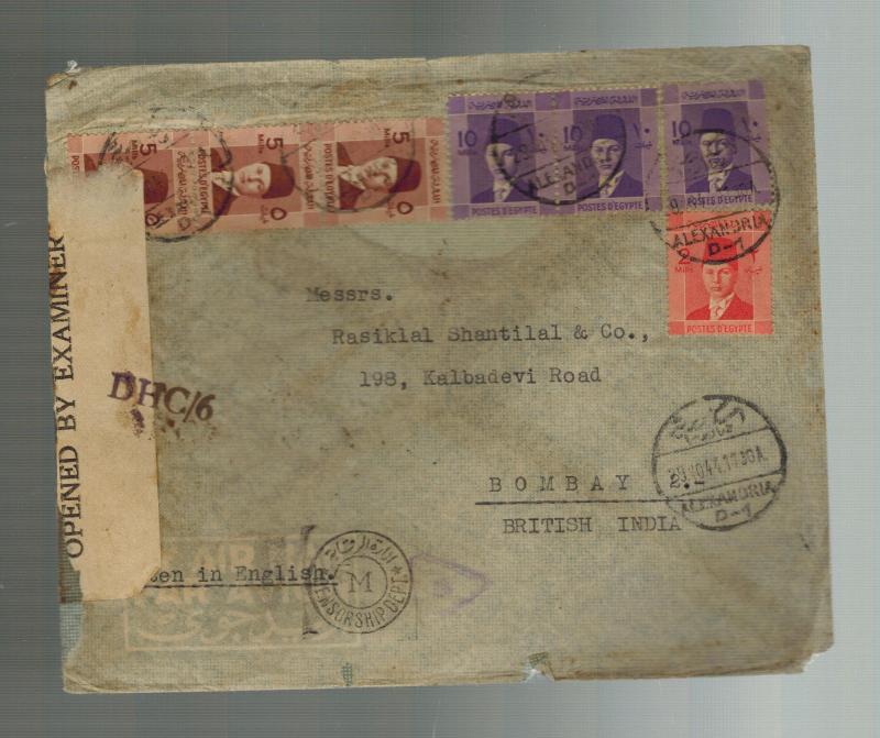 1944 Alexandria Egypt Dual Censored  Cover to Bombay India