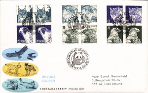 Sweden #1015-1020 FDC with left cachet/vignette birds of prey bobcat wolf Slania