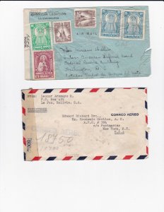 KAPPYSTAMPS BOLIVIA 1940'S TWO CENSORED COVERS TO USA  DV58