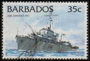 Barbados 876 - Used - 35c HMS Barbados, 1945 (1994) (cv $0.95) (2)