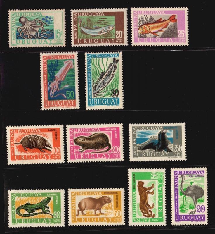 FAUNA 2 STAMP SET FISH MAMMALS REPTILE OSTRICH LIZARD URUGUAY C335-339 C361-368