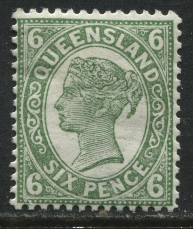 Queensland QV 1907 6d yellow green mint o.g.