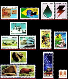 BRAZIL 1988 - LOT WITH 14 STAMPS OF THE YEAR, ALL MNH VF