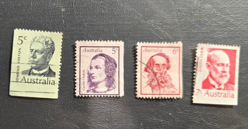 Stamp Australia Famous Australians #446, 447, 457 & 516 used