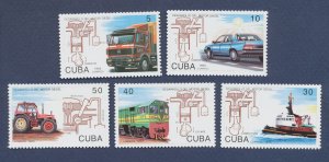 CUBA - Scott 3472-3476 - MNH - car, truck, ship, train, tractor - 1993